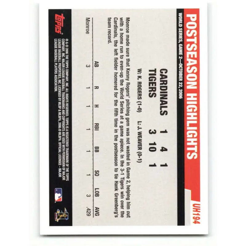 2006 Topps Update #194 Craig Monroe EX Excellent Detroit Tigers Baseball Card - Baseball Card Single