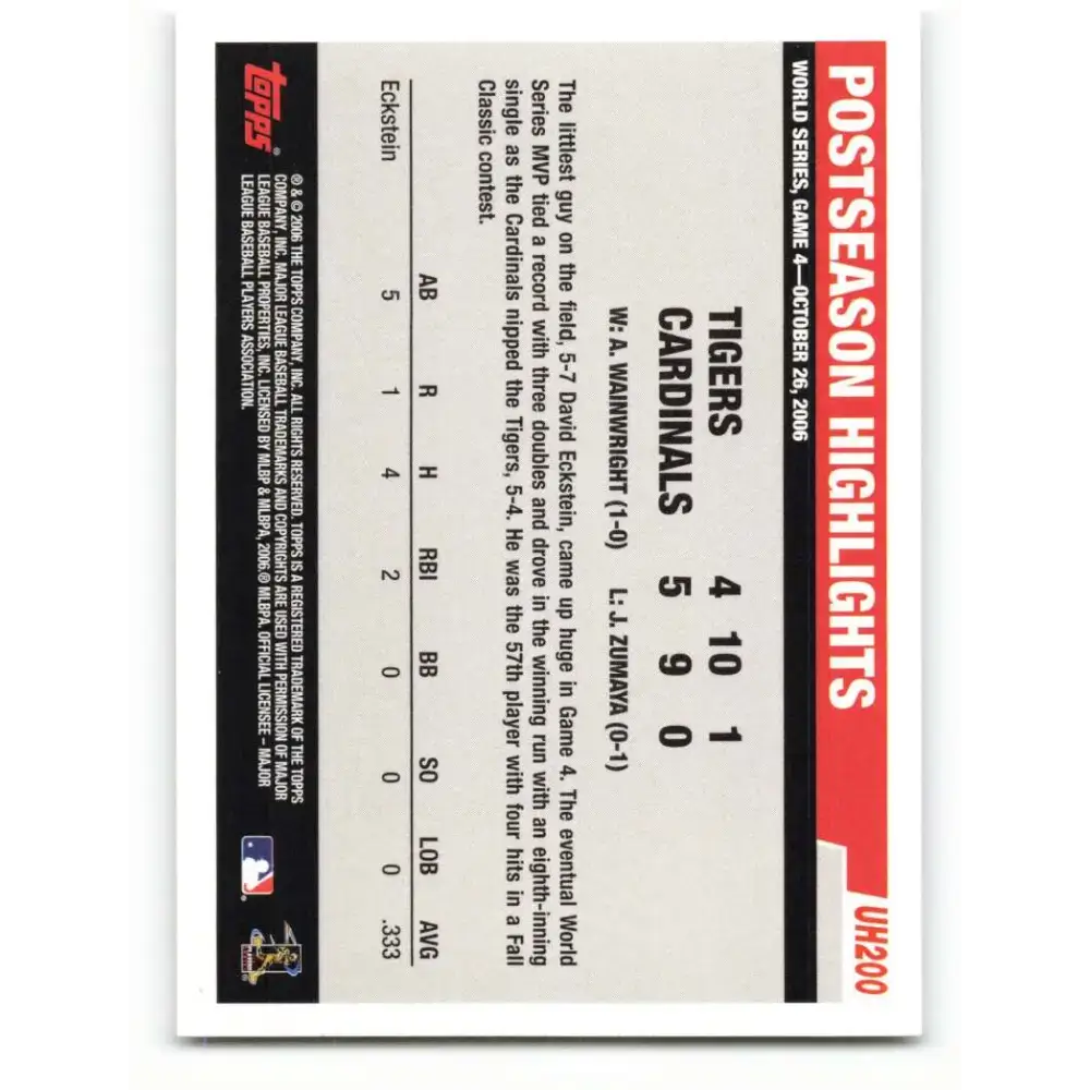 2006 Topps Update #200 David Eckstein EX Excellent St. Louis Cardinals Baseball Card - Baseball Card Single