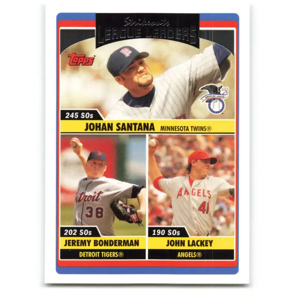 2006 Topps Update #208 Johan Santana/John Lackey/Jeremy Bonderman EX Excellent Los Angeles Angels Baseball Card
