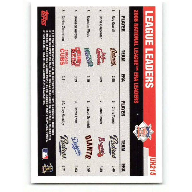 2006 Topps Update #215 Chris Carpenter/Roy Oswalt/Brandon Webb EX Excellent Arizona Diamondbacks Baseball Card