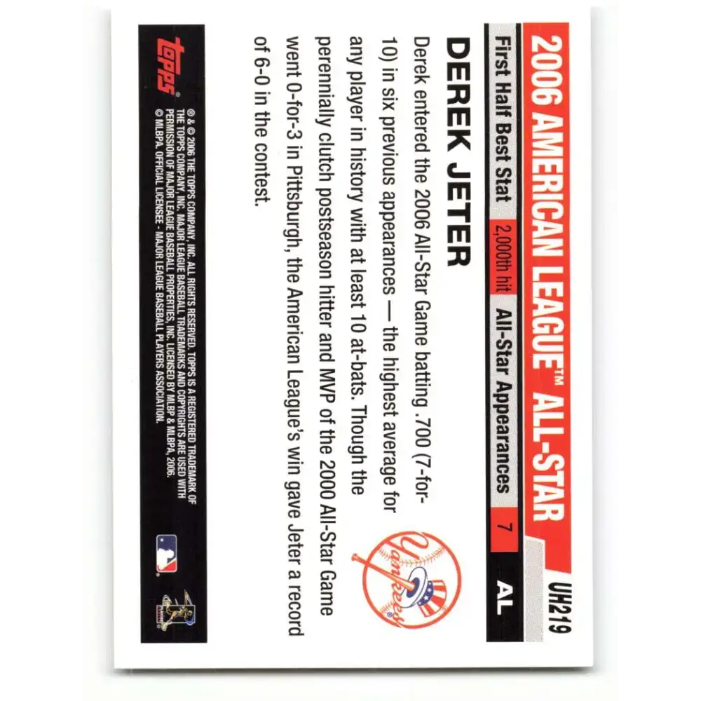 2006 Topps Update #219 Derek Jeter EX Excellent New York Yankees Baseball Card - Baseball Card Single