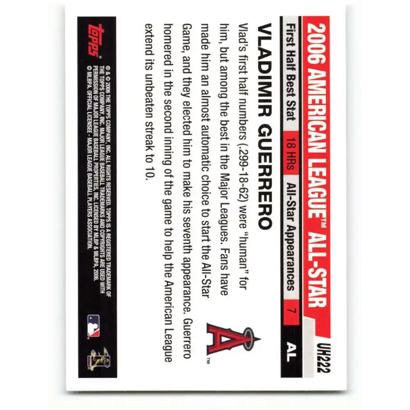 2006 Topps Update #222 Vladimir Guerrero EX Excellent Los Angeles Angels Baseball Card