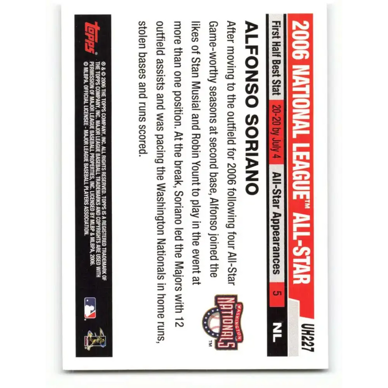 2006 Topps Update #227 Alfonso Soriano EX Excellent Washington Nationals Baseball Card - Baseball Card Single