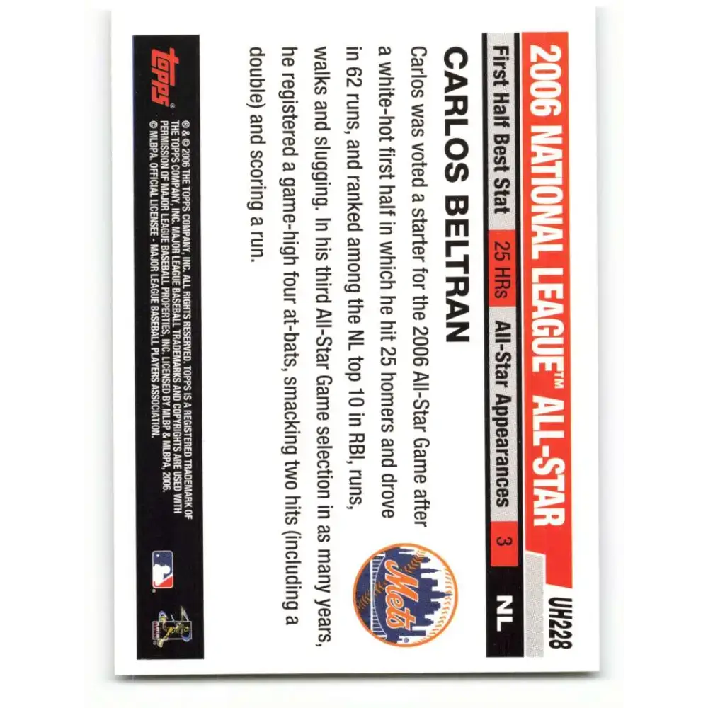 2006 Topps Update #228 Carlos Beltran EX Excellent New York Mets Baseball Card - Baseball Card Single
