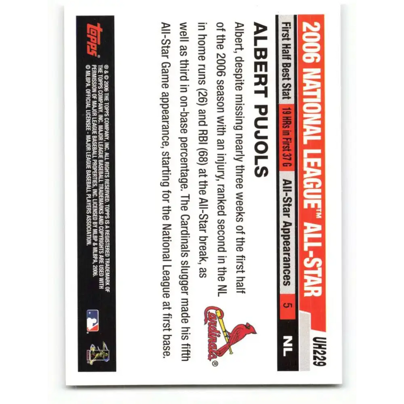 2006 Topps Update #229 Albert Pujols EX Excellent St. Louis Cardinals Baseball Card - Baseball Card Single