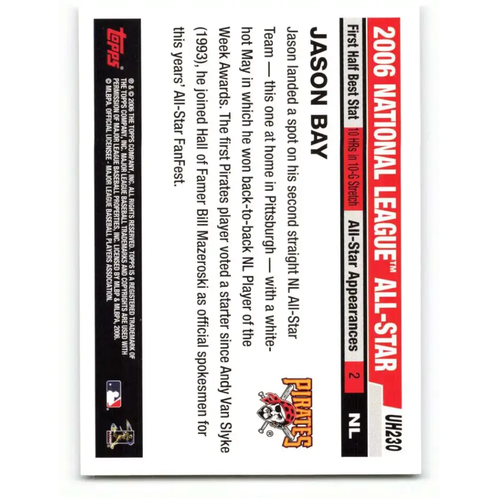 2006 Topps Update #230 Jason Bay EX Excellent Pittsburgh Pirates Baseball Card - Baseball Card Single