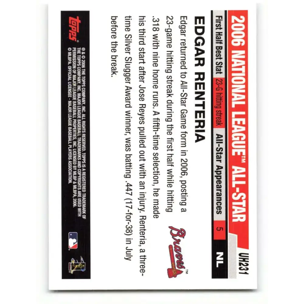 2006 Topps Update #231 Edgar Renteria EX Excellent Atlanta Braves Baseball Card - Baseball Card Single