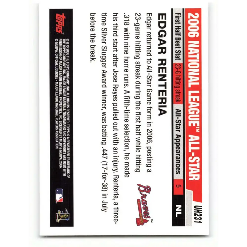 2006 Topps Update #231 Edgar Renteria EX Excellent Atlanta Braves Baseball Card - Baseball Card Single