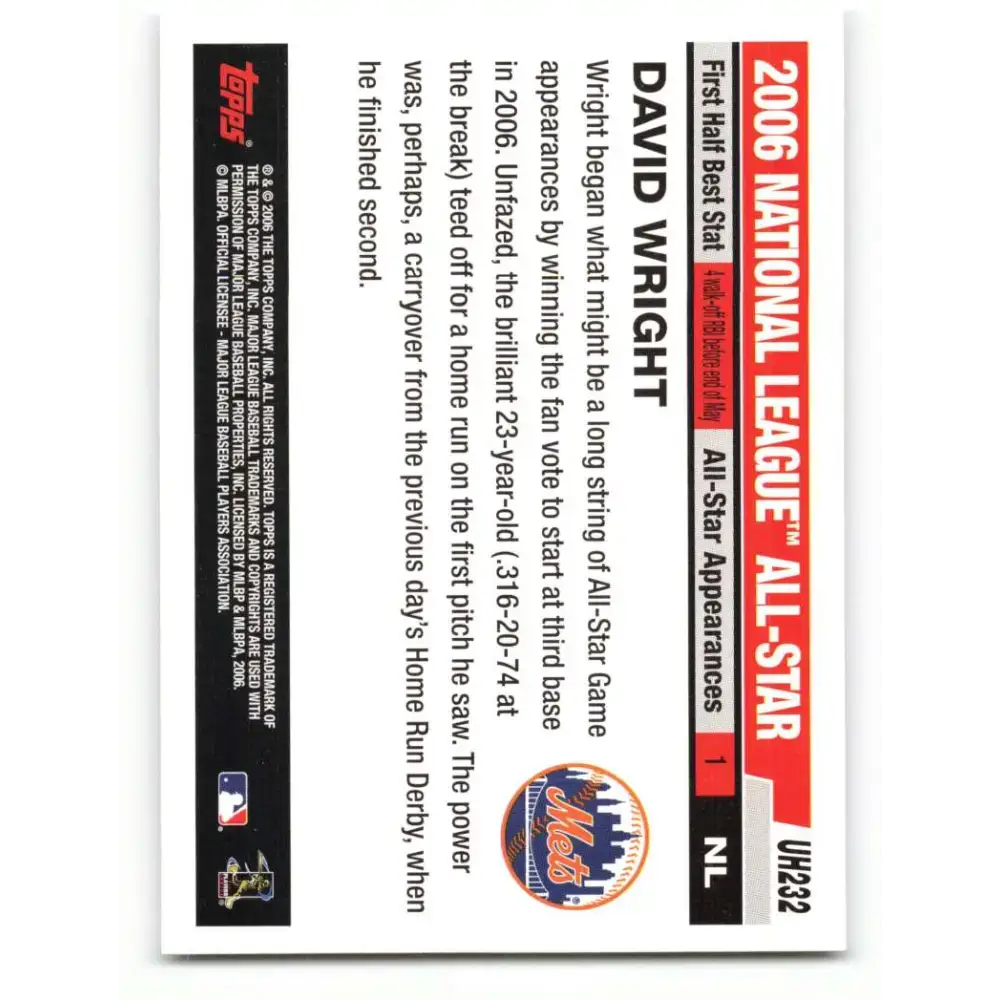 2006 Topps Update #232 David Wright EX Excellent New York Mets Baseball Card