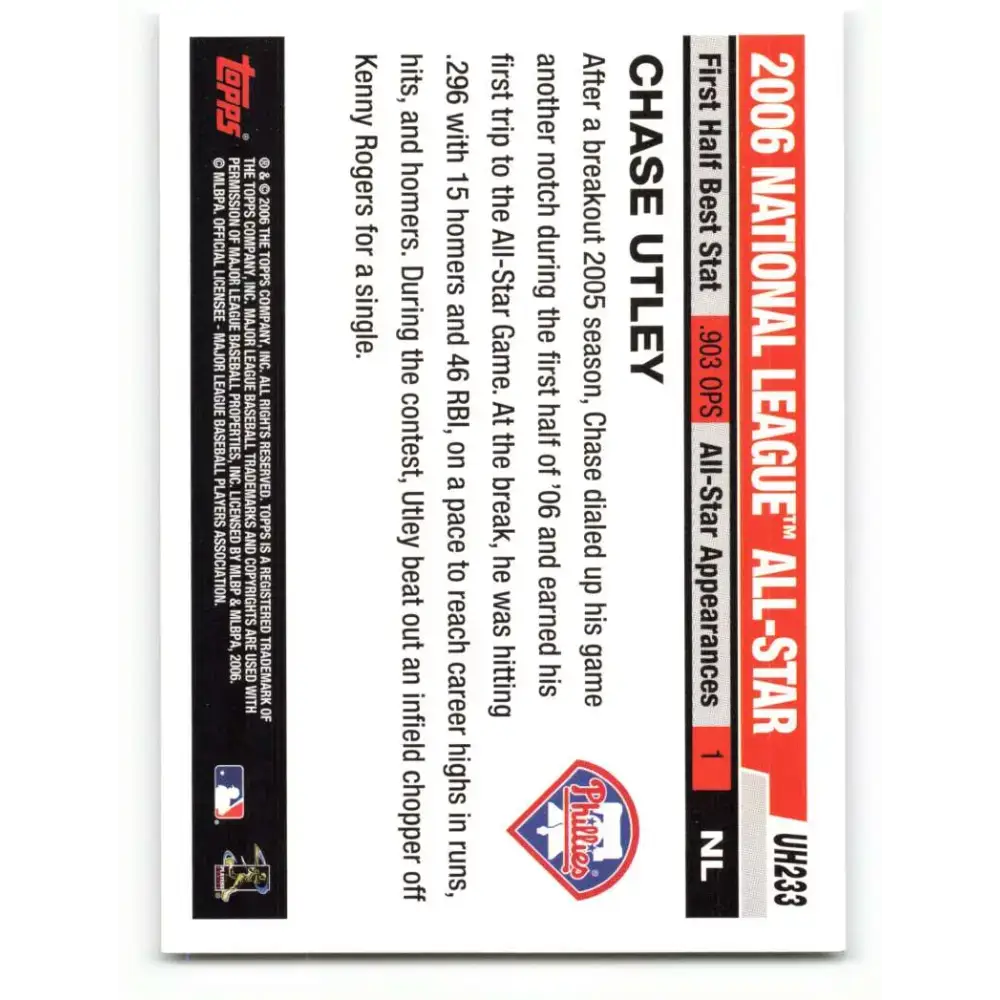 2006 Topps Update #233 Chase Utley EX Excellent Philadelphia Phillies Baseball Card - Baseball Card Single