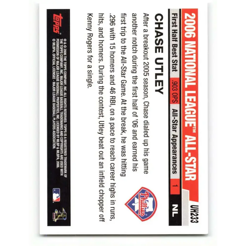 2006 Topps Update #233 Chase Utley EX Excellent Philadelphia Phillies Baseball Card - Baseball Card Single