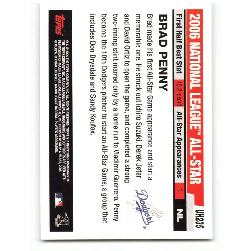 2006 Topps Update #235 Brad Penny EX Excellent Los Angeles Dodgers Baseball Card - Baseball Card Single
