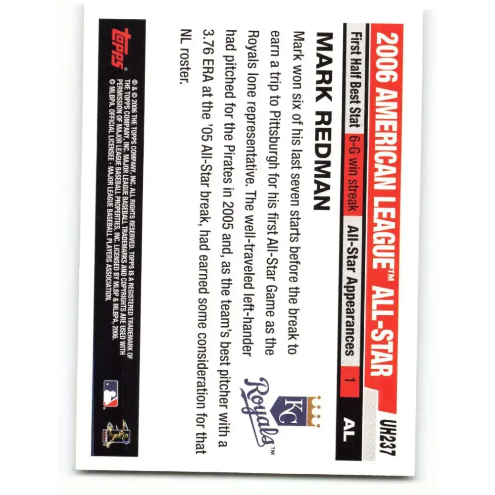2006 Topps Update #237 Mark Redman EX Excellent Kansas City Royals Baseball Card - Baseball Card Single