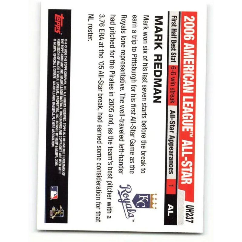 2006 Topps Update #237 Mark Redman EX Excellent Kansas City Royals Baseball Card - Baseball Card Single