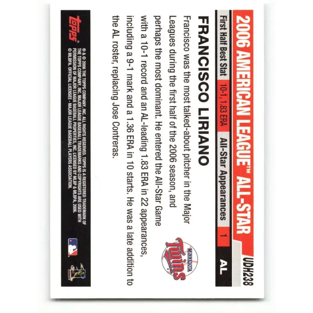 2006 Topps Update #238 Francisco Liriano EX Excellent Minnesota Twins Baseball Card - Baseball Card Single