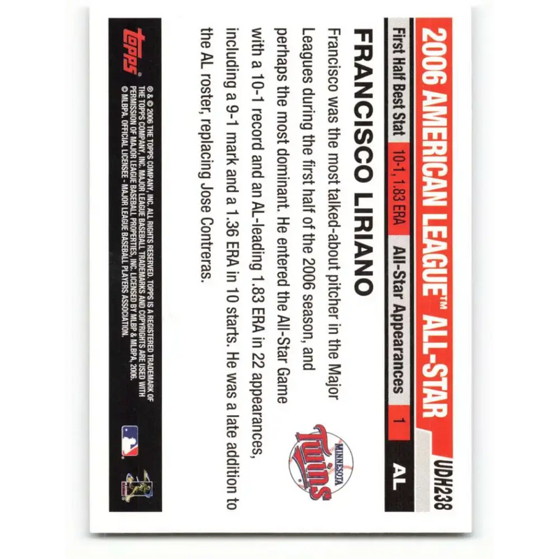 2006 Topps Update #238 Francisco Liriano EX Excellent Minnesota Twins Baseball Card - Baseball Card Single