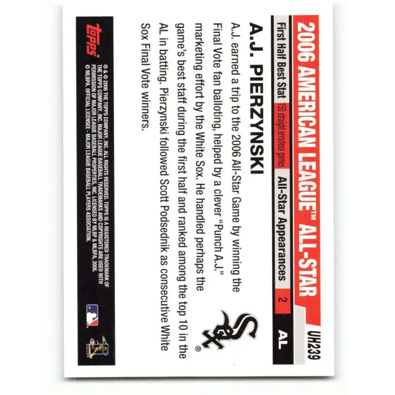 2006 Topps Update #239 A.J. Pierzynski EX Excellent Chicago White Sox Baseball Card - Baseball Card Single