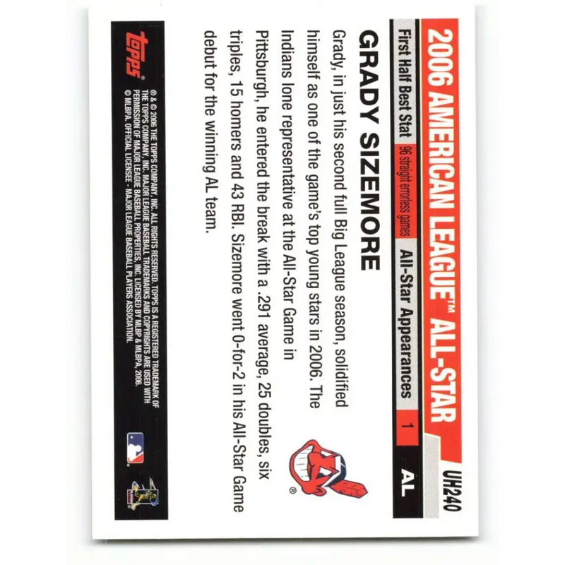 2006 Topps Update #240 Grady Sizemore EX Excellent Cleveland Indians Baseball Card - Baseball Card Single