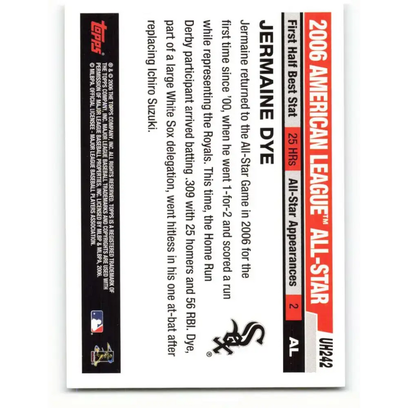 2006 Topps Update #242 Jermaine Dye EX Excellent Chicago White Sox Baseball Card - Baseball Card Single
