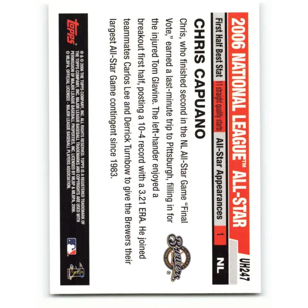 2006 Topps Update #247 Chris Capuano EX Excellent Milwaukee Brewers Baseball Card - Baseball Card Single