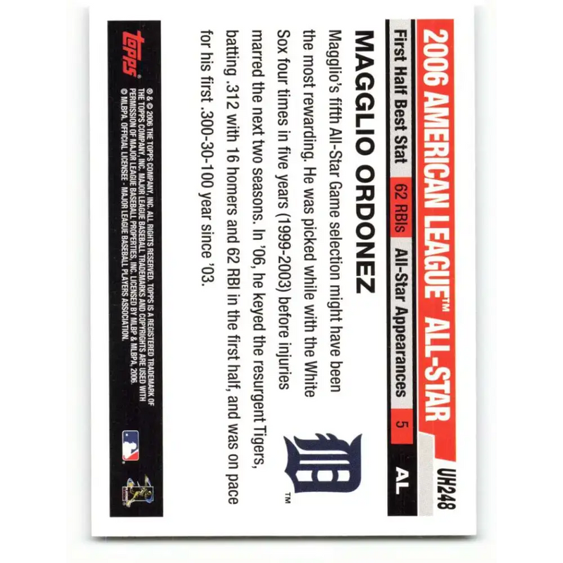 2006 Topps Update #248 Magglio Ordonez EX Excellent Detroit Tigers Baseball Card - Baseball Card Single