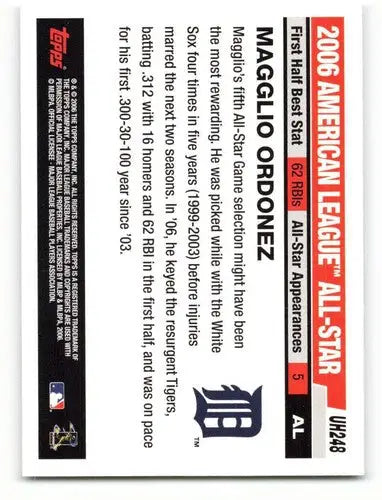 Original gloss Baseball trading card of Magglio Ordonez from 2006 Topps Update