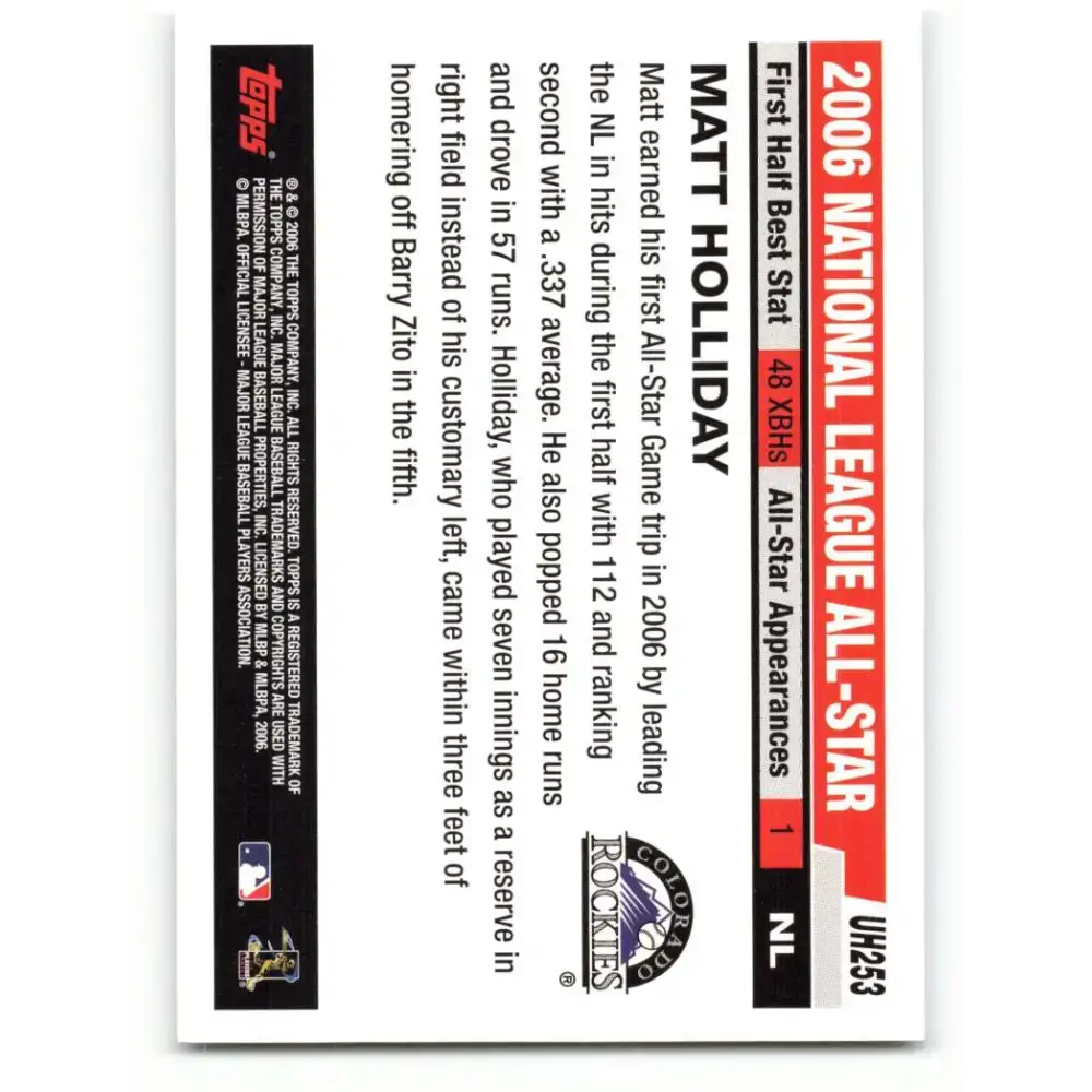 2006 Topps Update #253 Matt Holliday EX Excellent Colorado Rockies Baseball Card - Baseball Card Single