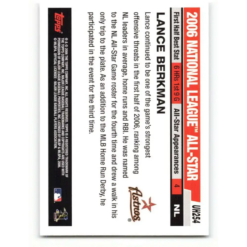 2006 Topps Update #254 Lance Berkman EX Excellent Houston Astros Baseball Card - Baseball Card Single