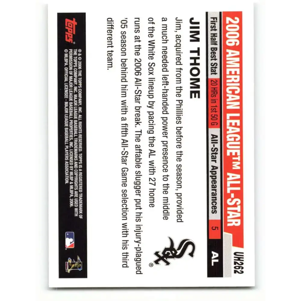 2006 Topps Update #262 Jim Thome EX Excellent Chicago White Sox Baseball Card - Baseball Card Single