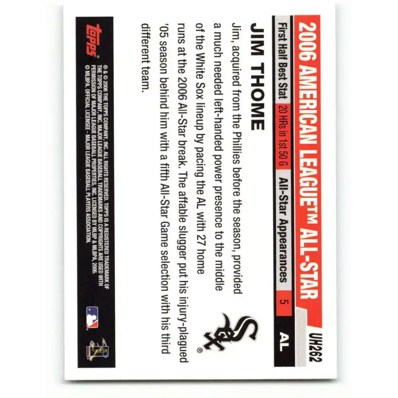 2006 Topps Update #262 Jim Thome EX Excellent Chicago White Sox Baseball Card - Baseball Card Single