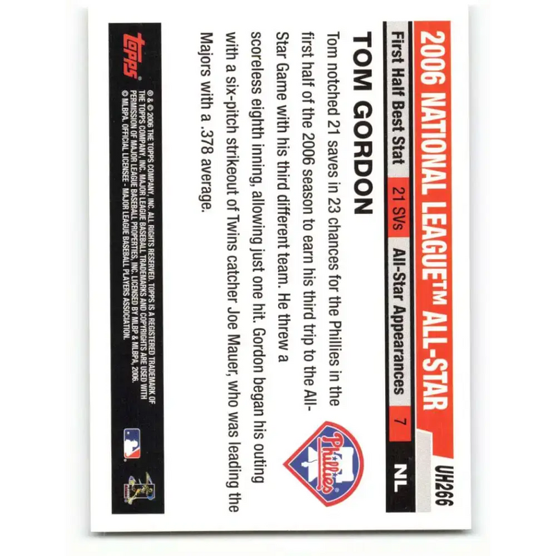2006 Topps Update #266 Tom Gordon EX Excellent Philadelphia Phillies Baseball Card - Baseball Card Single