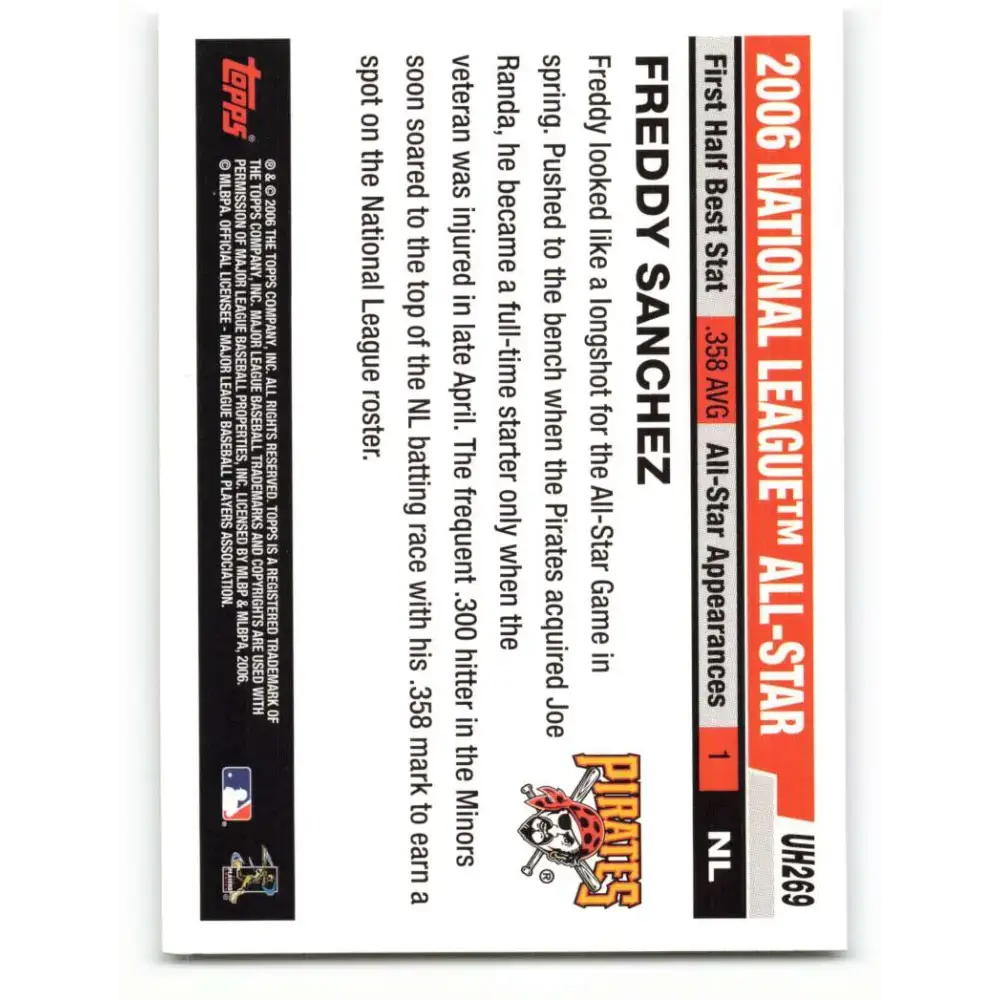 2006 Topps Update #269 Freddy Sanchez EX Excellent Pittsburgh Pirates Baseball Card - Baseball Card Single