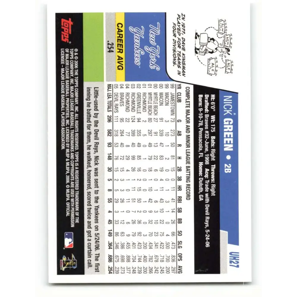 2006 Topps Update #27 Nick Green EX Excellent New York Yankees Baseball Card - Baseball Card Single