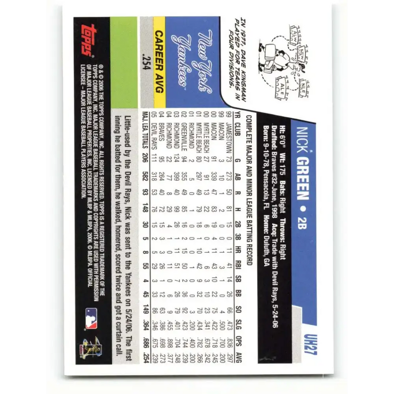 2006 Topps Update #27 Nick Green EX Excellent New York Yankees Baseball Card - Baseball Card Single