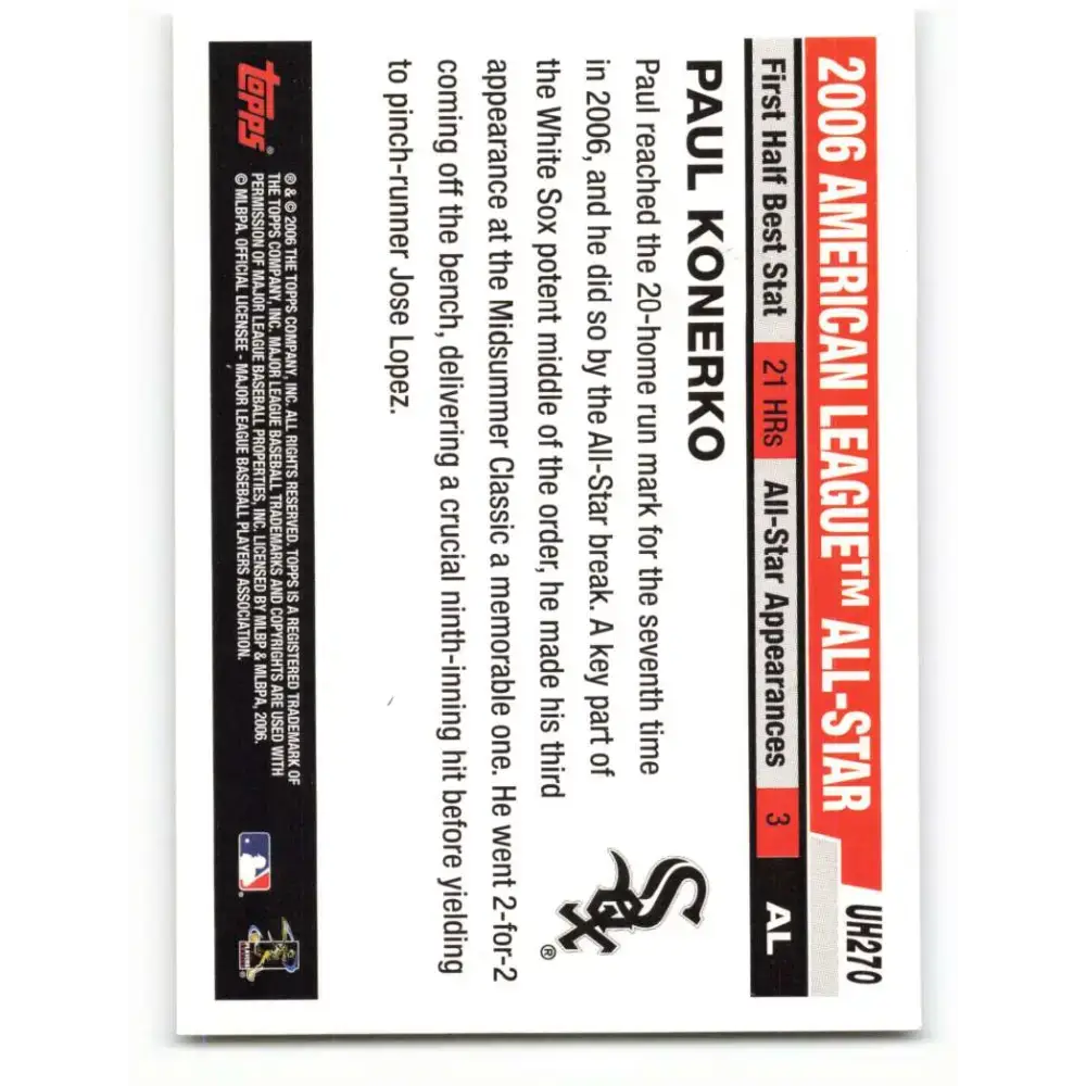 2006 Topps Update #270 Paul Konerko EX Excellent Chicago White Sox Baseball Card - Baseball Card Single