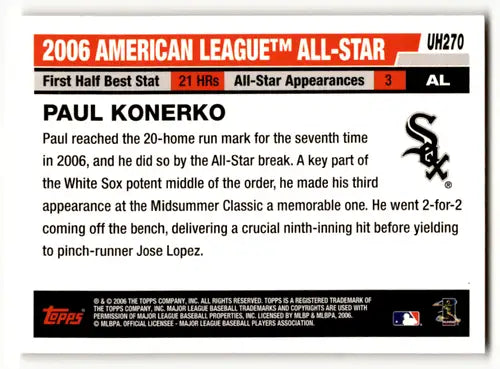Original gloss 2006 Topps Update Paul Konerko baseball card White Sox ID 62750