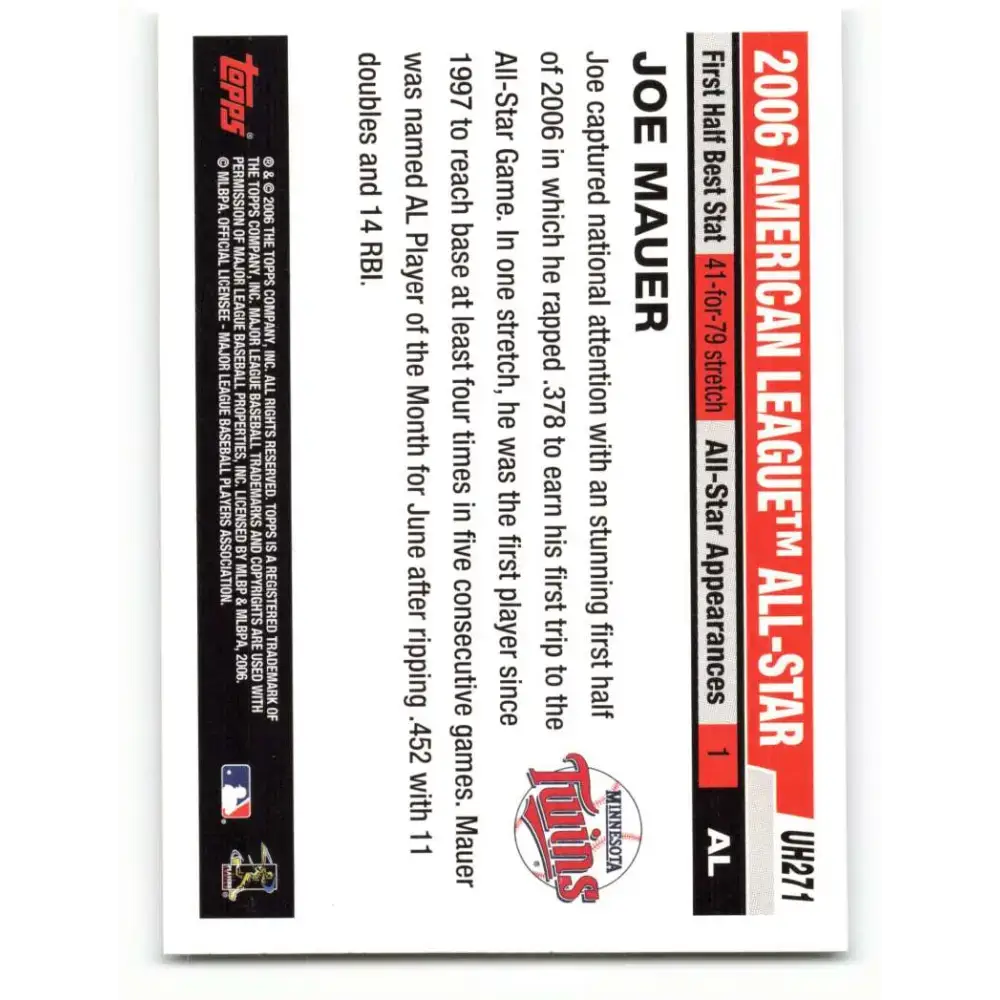 2006 Topps Update #271 Joe Mauer EX Excellent Minnesota Twins Baseball Card - Baseball Card Single