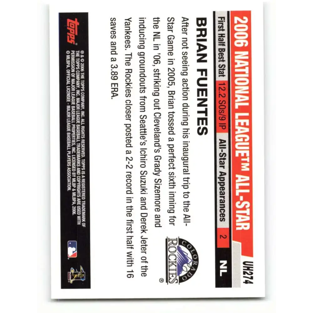 2006 Topps Update #274 Brian Fuentes EX Excellent Colorado Rockies Baseball Card - Baseball Card Single