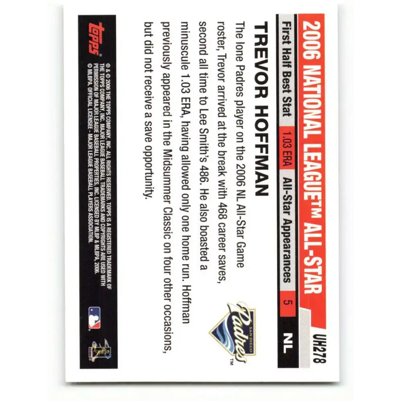 2006 Topps Update #278 Trevor Hoffman EX Excellent San Diego Padres Baseball Card - Baseball Card Single