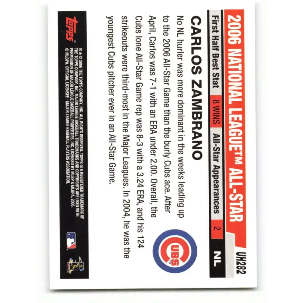 2006 Topps Update #282 Carlos Zambrano EX Excellent Chicago Cubs Baseball Card - Baseball Card Single
