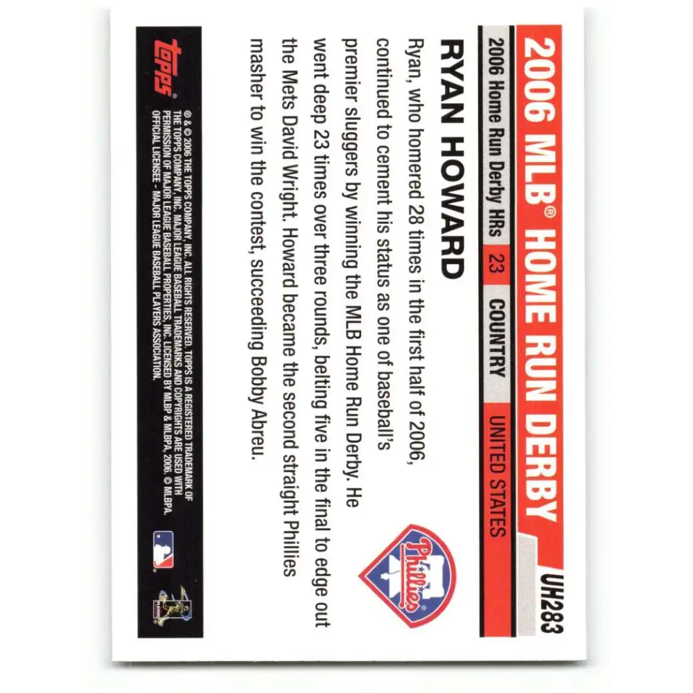 2006 Topps Update #283 Ryan Howard EX Excellent Philadelphia Phillies Baseball Card - Baseball Card Single