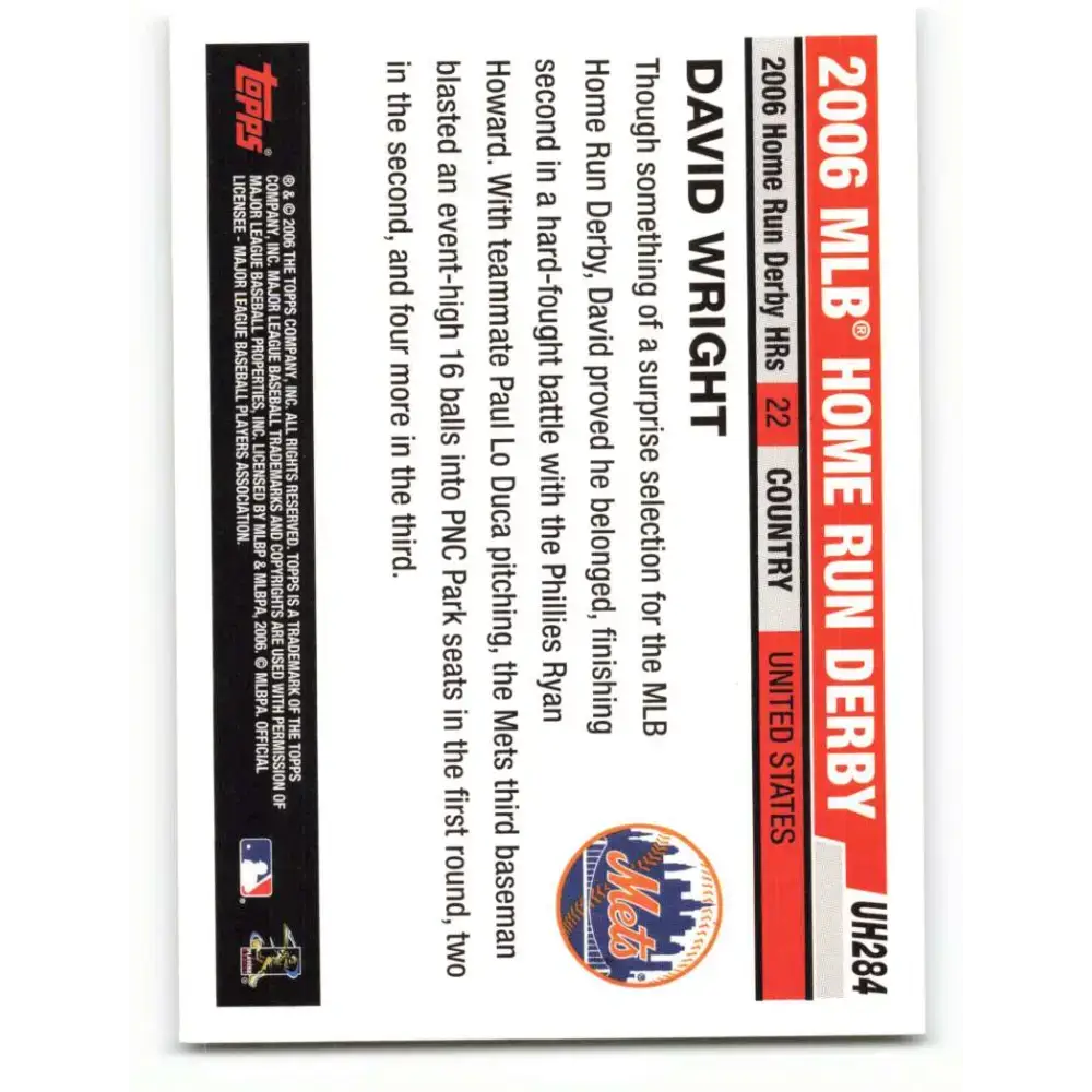 2006 Topps Update #284 David Wright EX Excellent New York Mets Baseball Card - Baseball Card Single