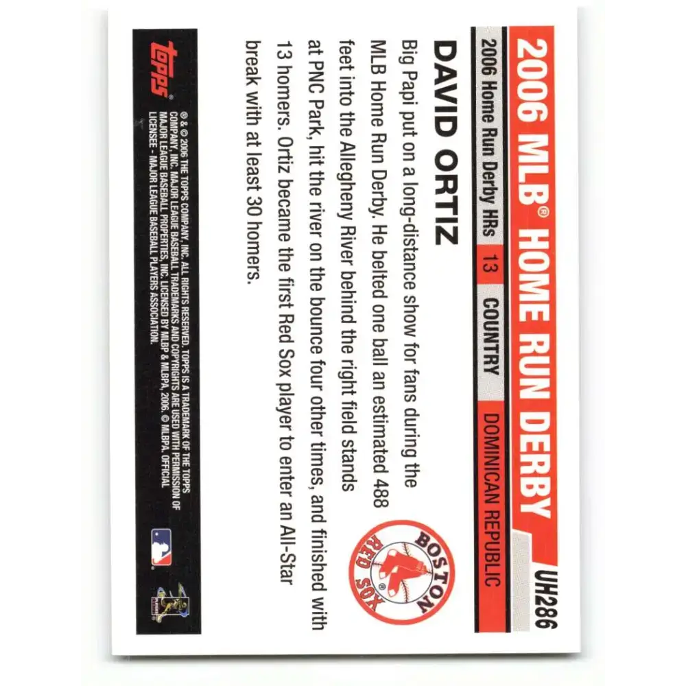 2006 Topps Update #286 David Ortiz EX Excellent Boston Red Sox Baseball Card - Baseball Card Single