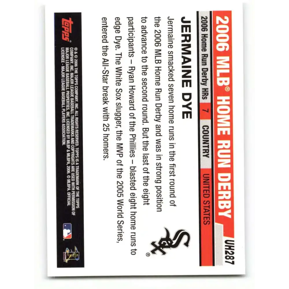 2006 Topps Update #287 Jermaine Dye EX Excellent Chicago White Sox Baseball Card - Baseball Card Single