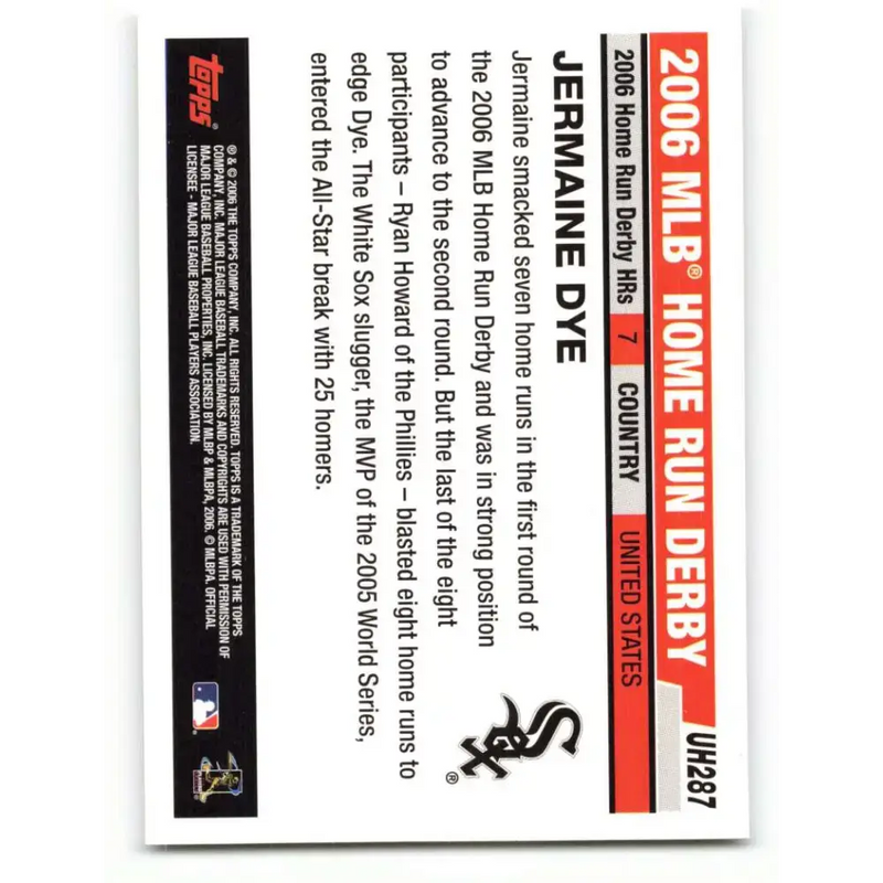 2006 Topps Update #287 Jermaine Dye EX Excellent Chicago White Sox Baseball Card - Baseball Card Single
