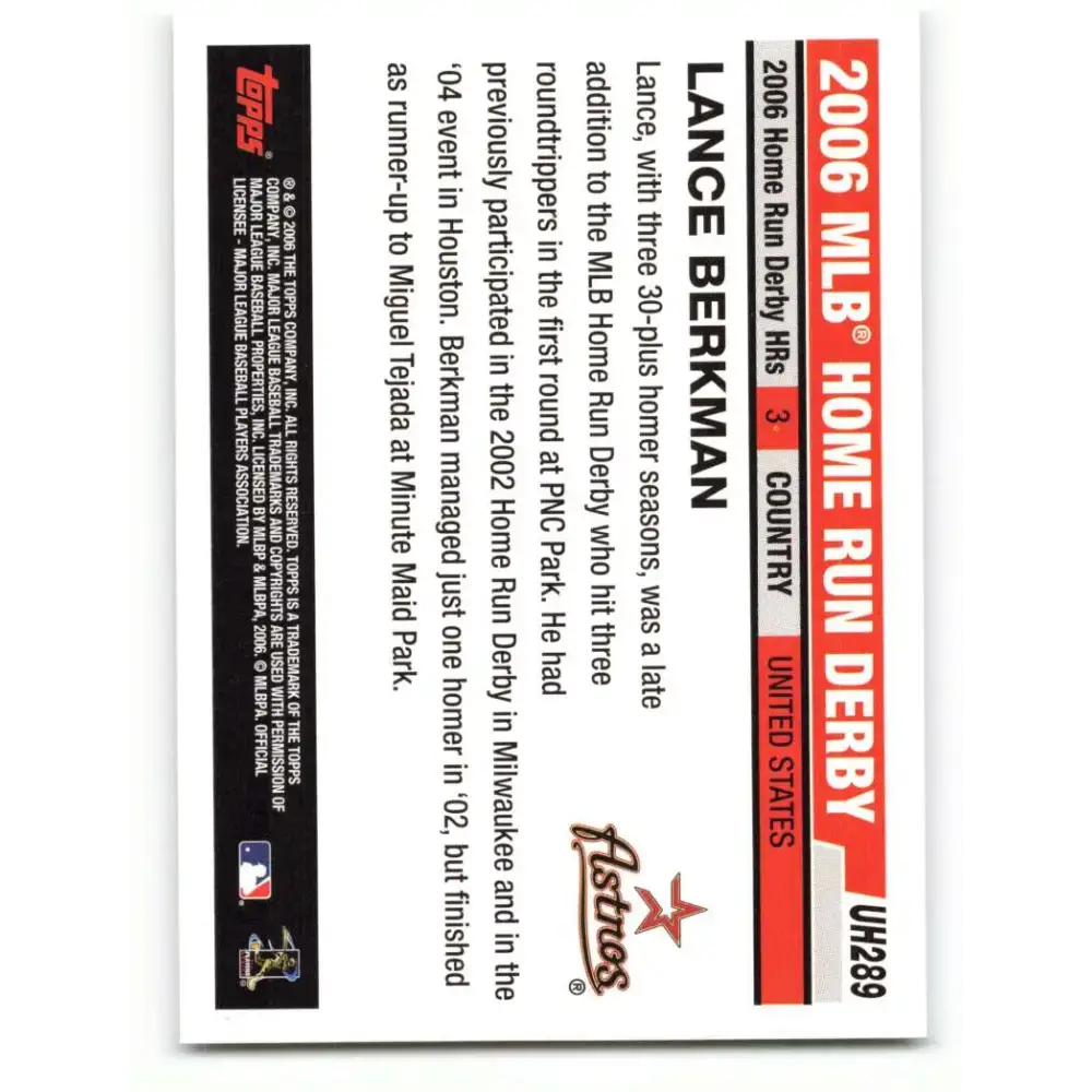 2006 Topps Update #289 Lance Berkman EX Excellent Houston Astros Baseball Card - Baseball Card Single