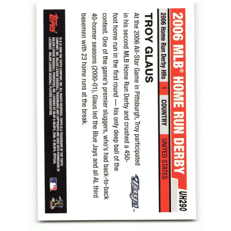 2006 Topps Update #290 Troy Glaus EX Excellent Toronto Blue Jays Baseball Card - Baseball Card Single