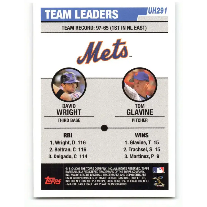 2006 Topps Update #291 David Wright/Tom Glavine EX Excellent New York Mets Baseball Card - Baseball Card Single