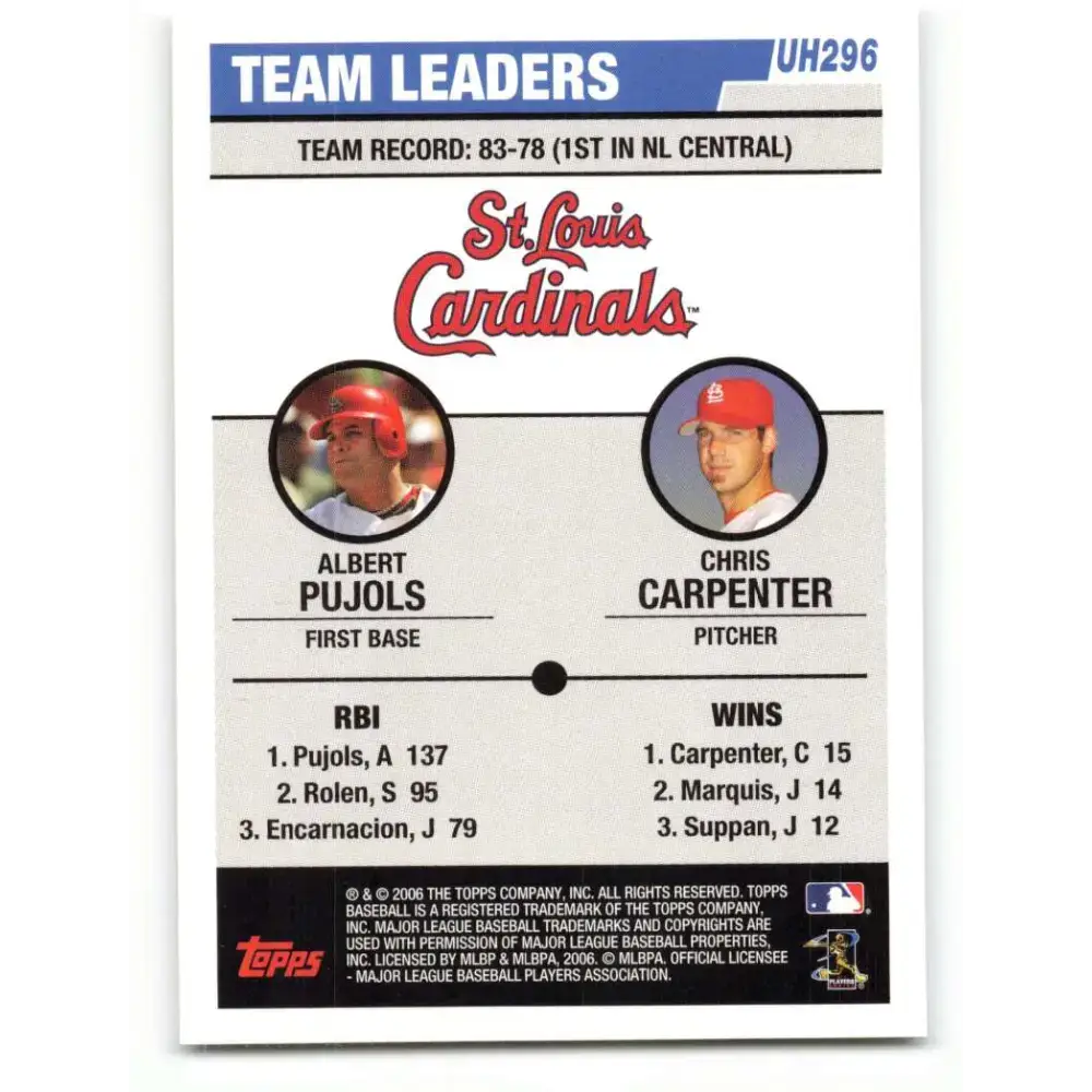 2006 Topps Update #296 Chris Carpenter/Albert Pujols EX Excellent St. Louis Cardinals Baseball Card - Baseball Card