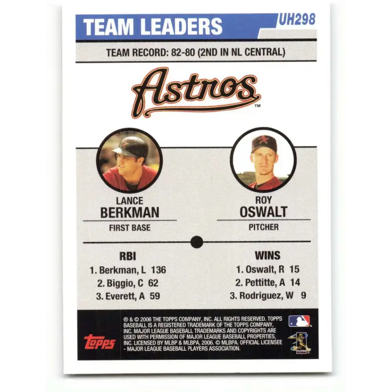 2006 Topps Update #298 Lance Berkman/Roy Oswalt EX Excellent Houston Astros Baseball Card - Baseball Card Single